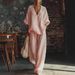 Women's Fashion Casual Two Piece Set V Neck Loose Short Sleeved Top with Solid Color Trousers European And American Style_ecoleips.com