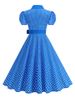 Women's Polka Dot Dress With Bow Belt Short Sleeve High Waist Elegant Retro Printed Fashion Midi Dresses_ecoleips.com