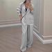 Women's Casual Blazer And Wide Leg Pants Set Two Piece Outfit Comfortable Loose Fit Long Sleeve Tops And Trousers For Office Daily Wear_ecoleips.com