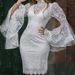 Women's Clothing Lace Embroidery Trumpet Sleeve Dress Slim Banquet Evening Dress_ecoleips.com