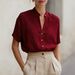 Women's V-Neck Linen Blend Short Sleeve Shirt - Breathable Summer Blouse With Relaxed Fit_ecoleips.com