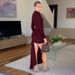 Women's 2025 Autumn New Fashion Slim Fit Round Neck Gathered Bodycon Ribbon Long Sleeve Dress Wholesale_ecoleips.com