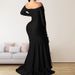 Women's Elegant Evening Gown Long Sleeve Solid Color V‑Neck With High Slit For Nightclub Autumn Winter Wear_ecoleips.com