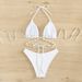 Women's Clothing Swimsuit Bikini Women's Solid White Sexy Halter Neck Lace Up Swimsuit_ecoleips.com