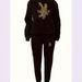 Women's Clothing Fleece Lined Two Piece Set Crew Neck Casual Printed Sweatshirt Set_ecoleips.com