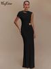 Hugcitar Fashion Solid Short Sleeve Hollow Out Backless Tie Flower Maxi Dress Summer Women Y2K Clothes Birthday Party Festival_ecoleips.com