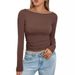 Inspired Slim Fit Long Sleeve T-Shirt For Women – Off Shoulder Crew Neck Top With Stretchy Milk Silk Fabric, Versatile For Fall & Winter_ecoleips.com