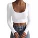 Women's Clothing Large Round Neck Long Sleeve Threaded Ultra Short Slim Fit T Shirt_ecoleips.com