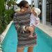 Talenza Knit Striped Mini Dress Women's Fashion Backless Cutout Long Sleeve Knit Dress Beach Vacation Boho Loose Casual Dresses_ecoleips.com