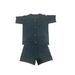 New European American Style Casual Short Sleeve V-Neck Hollow Out Shirt And Shorts Solid Color Sports Two-Piece_ecoleips.com