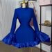 Women's Clothing Collar Trumpet Sleeve High Waist Ruffled Hip Dress Elegant Mock Neck Flared Sleeve High Waist Ruffle Hem Bodycon Dress_ecoleips.com