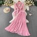 Women’s Elegant Embroidered Lace Blouse & Pleated Maxi Skirt Set – V-Neck With Metallic Buttons (2 Colors, 6 Sizes)_ecoleips.com