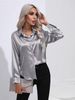 Women's Clothing Shirts High End Simple V Neck Cardigan Shirts Women's Loose Long Sleeved Button Down Tops_ecoleips.com