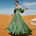 Women's clothing green sexy suspender hand-stitched diamond dress Middle Eastern party dress Arabian long dress_ecoleips.com