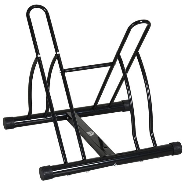 Rastrelliera Da Terra Per 2 Biciclette Con Pneumatici Fino 6.5 Cm, Telaio Orientabile In Acciaio Nero, 60x54x57cm_ecoleips.com