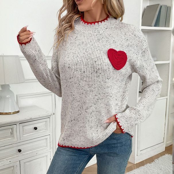 Women's Clothing Sweetheart Knit Sweater - Winter Valentine's Day Semi-Turtleneck Pullover For Women_ecoleips.com