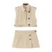 Fashion Suit For Women American Style Hot Girl Casual Turn-Down Collar Sleeveless Vest Jacket Bodycon Half Short Skirt_ecoleips.com