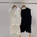 Casual Chic Women's Sleeveless Blouse With Adjustable Drawstring Waist & Flounce Detail For Everyday Elegance_ecoleips.com