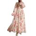 Round Neck Trumpet Sleeve Button Temperament Flower With Belt Long Elegant Dress_ecoleips.com