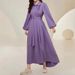 French Elegance, Pleated Tie, Long Sleeve, Slimming Solid Color Women's Dress, Long Skirt For Women_ecoleips.com