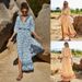 Summer Bohemian Style Printed Long Dress Rayon Women's V-neck Sexy Top And Skirt Two-piece Set_ecoleips.com