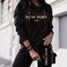 Women's Casual Hooded Pant Set Long Sleeved Top With Gold New York Logo Print And Side Stripes Spring/Autumn Summer_ecoleips.com