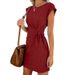 2019 Women's European And American Cross-Border Round Neck Tie Loose Short Sleeve Dress_ecoleips.com