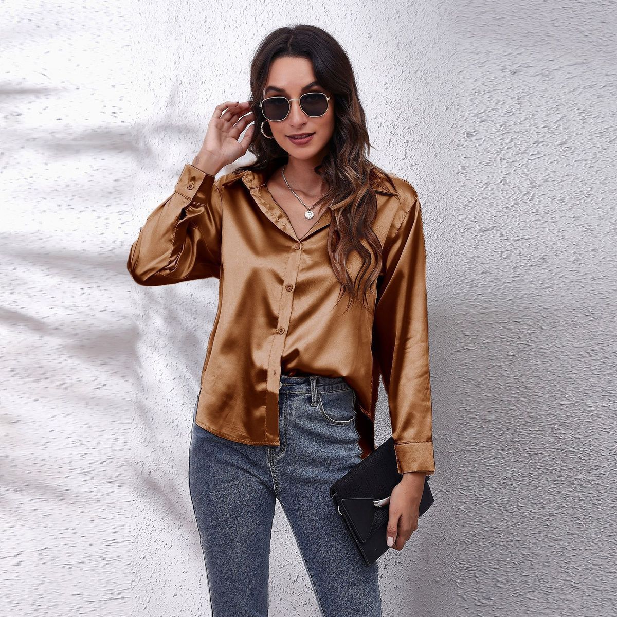 Women's Clothing Satin Silk Long Sleeve Shirt New_ecoleips.com