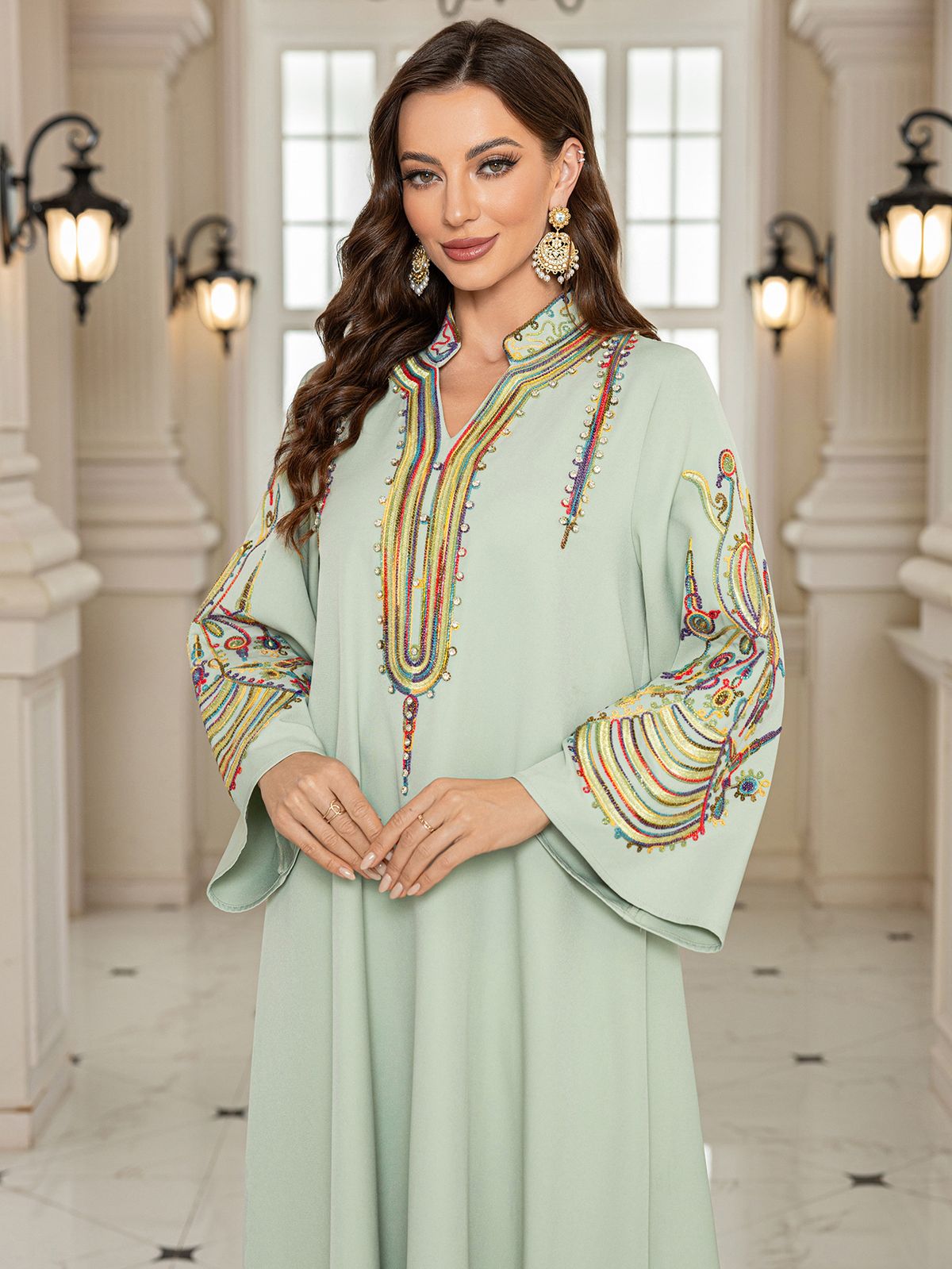 Muslim Rope Embroidery Clothing Dubai Saudi Abaya Comfortable Casual Women's Robe_ecoleips.com