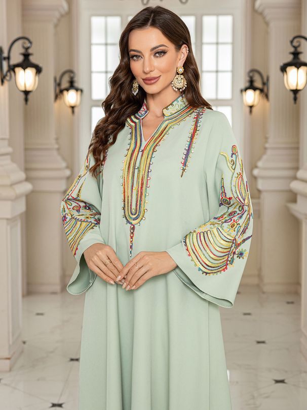 Muslim Rope Embroidery Clothing Dubai Saudi Abaya Comfortable Casual Women's Robe_ecoleips.com