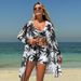 Women's Sexy Coconut Print Bikini Set - Strappy Triangle Bralette & High-Waist Swim Shorts With Sheer Cover-Up (3-Piece)"_ecoleips.com