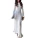 Women's Clothing solid color gentle style round neck trumpet sleeve slim and elegant dress_ecoleips.com