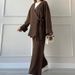 Women’s Clothing Autumn New Women's Clothing Solid Color Lace Cardigan Top Versatile Trousers Two Piece Set_ecoleips.com