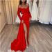 One Shoulder Long Sleeve Sequin Beaded V Neck Flowy Hem Split Maxi Dress Formal Evening Party Gown For Women_ecoleips.com