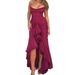 Women's Sexy V Neck Halter Ruched Ruffled Asymmetrical Maxi Dress – Elegant Evening Gown_ecoleips.com