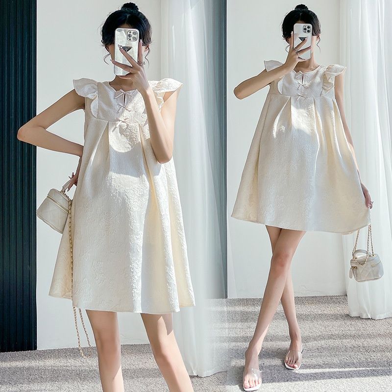Summer New Korean Fashion Ruffled Sleeveless Maternity Dress_ecoleips.com