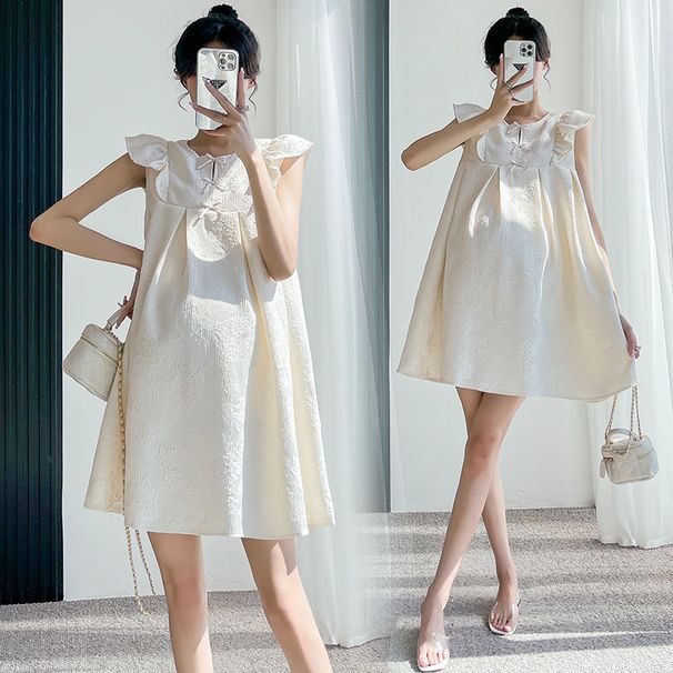 Summer New Korean Fashion Ruffled Sleeveless Maternity Dress_ecoleips.com