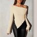 Women's Clothing Women's Solid Color Off-Shoulder Knitted T-Shirt Sexy Long Sleeve For Formal & Casual For Women_ecoleips.com
