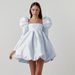 Women's Clothing Elegant Puff Sleeve Lace Up Satin Party Dress Dress Sexy Princess Dress Female_ecoleips.com