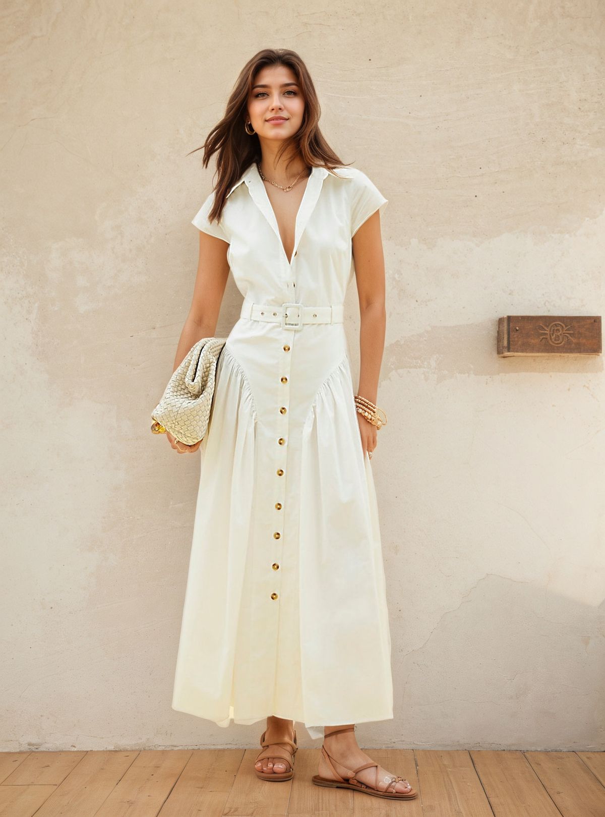 Women's Slimming Flattering Long Dress Lapel Single Breasted Fashionable Simple Commuter Summer Dress_ecoleips.com