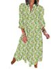 2025 New Casual Loose Bohemian Floral Long Puff Sleeve V-Neck Ruched Dress For Women_ecoleips.com
