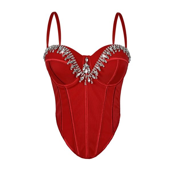 Sexy Rhinestone Bustier Top – Adjustable Straps Corset Bralette For Women (34B-40C, Stretchy Polyester, Clubbing & Date Night)_ecoleips.com