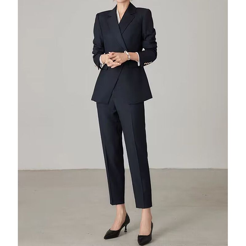 Commuting Blue Fine Wool Set Business High JI Formal Suit For Women_ecoleips.com