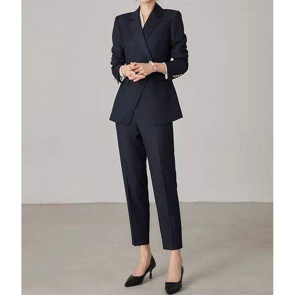Commuting Blue Fine Wool Set Business High JI Formal Suit For Women_ecoleips.com