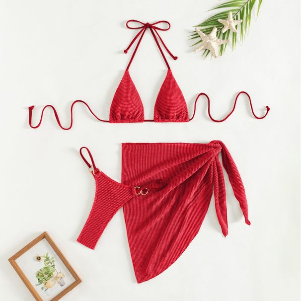 Aria Basics European American Ins Style Drawstring Strap Swimsuit Apron Mesh Three-piece Set For Women, Sexy And Slimming Bikini_ecoleips.com