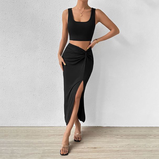Voya Women's Elegant Style Set, Stylish Sleeveless Vest, Half Skirt Two-piece Set, Spring New Style_ecoleips.com