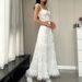 Winter Fashion Women's Square Neck Tie Up Lace Vest And Ruffle Skirt Set European American Export Style 2024 Spliced_ecoleips.com