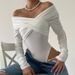 Women's Off-Shoulder Ruched Long Sleeve Bodysuit Elegant Spring Autumn Solid Color Tight-Fitting Top_ecoleips.com