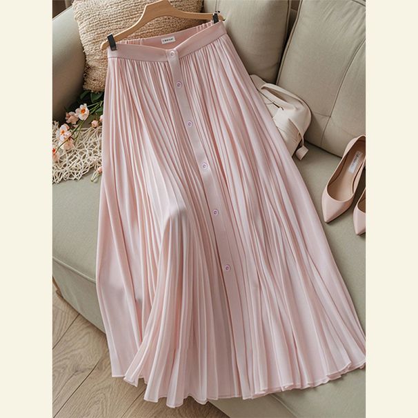 Women's Clothing Fashionable And Stylish A Line Umbrella Skirt Dopamine High Waist Slim Pink Pleated Skirt For Women_ecoleips.com