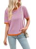 Women's Clothing Summer Casual Striped Color Round Neck Knitted Short Sleeved Pullover Sweater_ecoleips.com